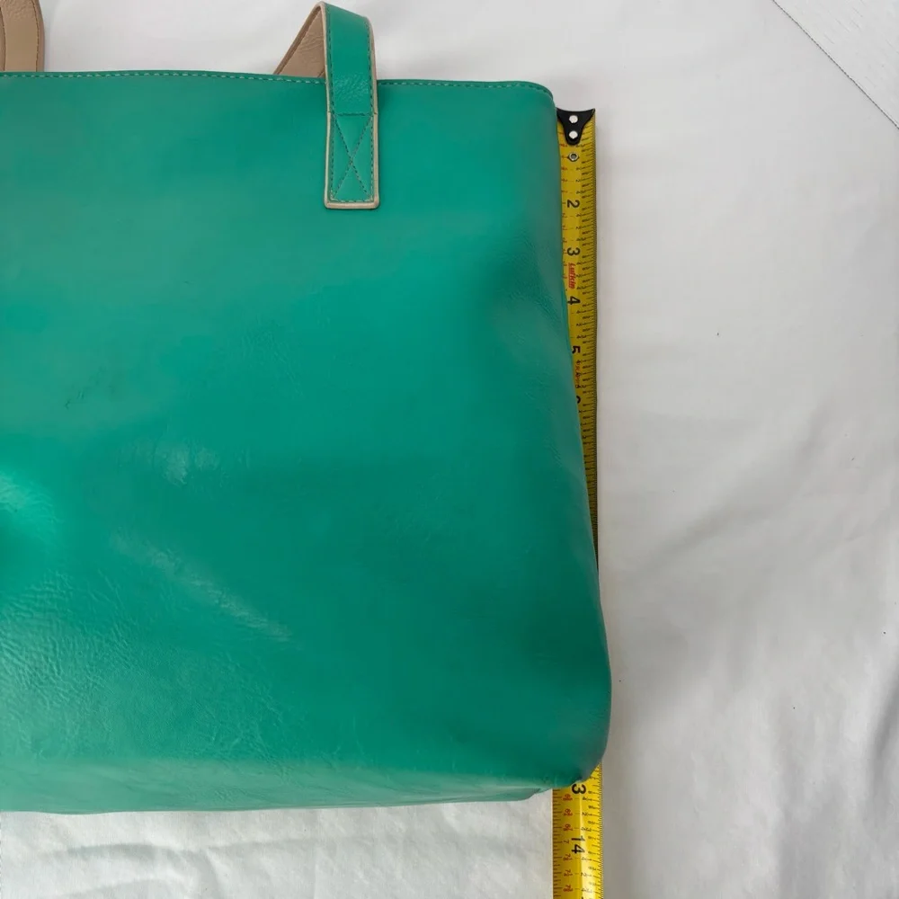 L’Aveu Teal Tote Bag Tan Interior